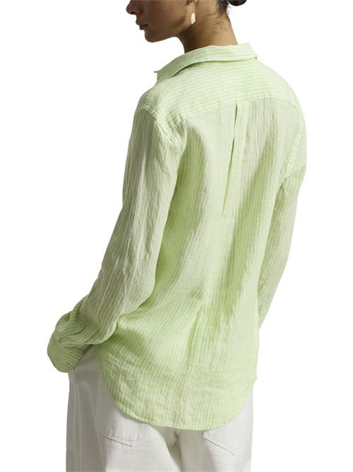 camicia donna in lino over a righe lime e bianco Ralph Lauren | 211A96158001